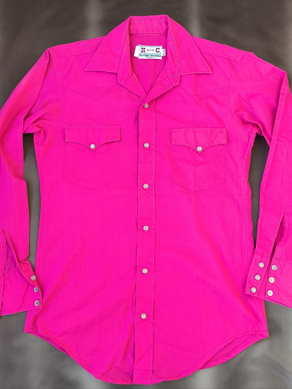 H Bar C California Ranchwear Western Pearl Snap Shirt Hot Pink 14/33 EUC Vintage